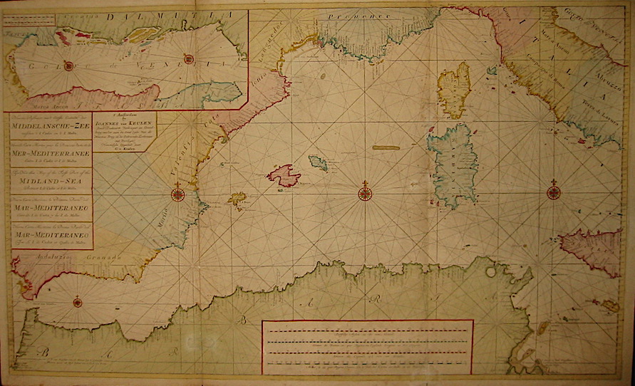 Keulen Johannes, van (1654-1711) Nieuwe paskaard... der Middelansche-Zee - Mer Mediterranee - Midland-Sea - Mar Mediteraneo s.d. (dopo il 1743) Amsterdam 